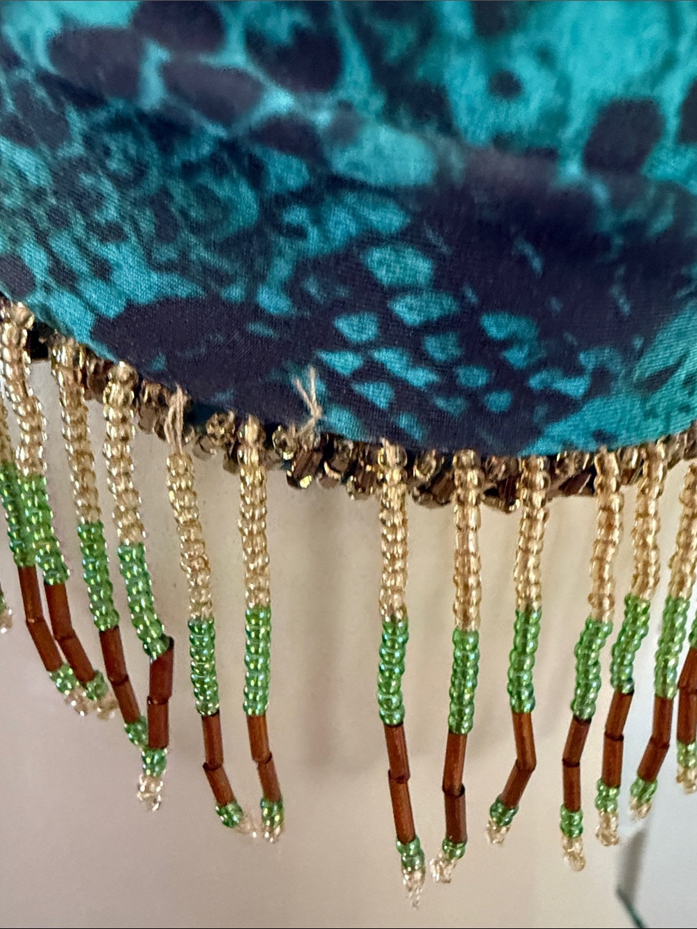 Green Snake Print w Beaded Fringe Tie Bikini Set - Women Swim M - Picture 11 of 11